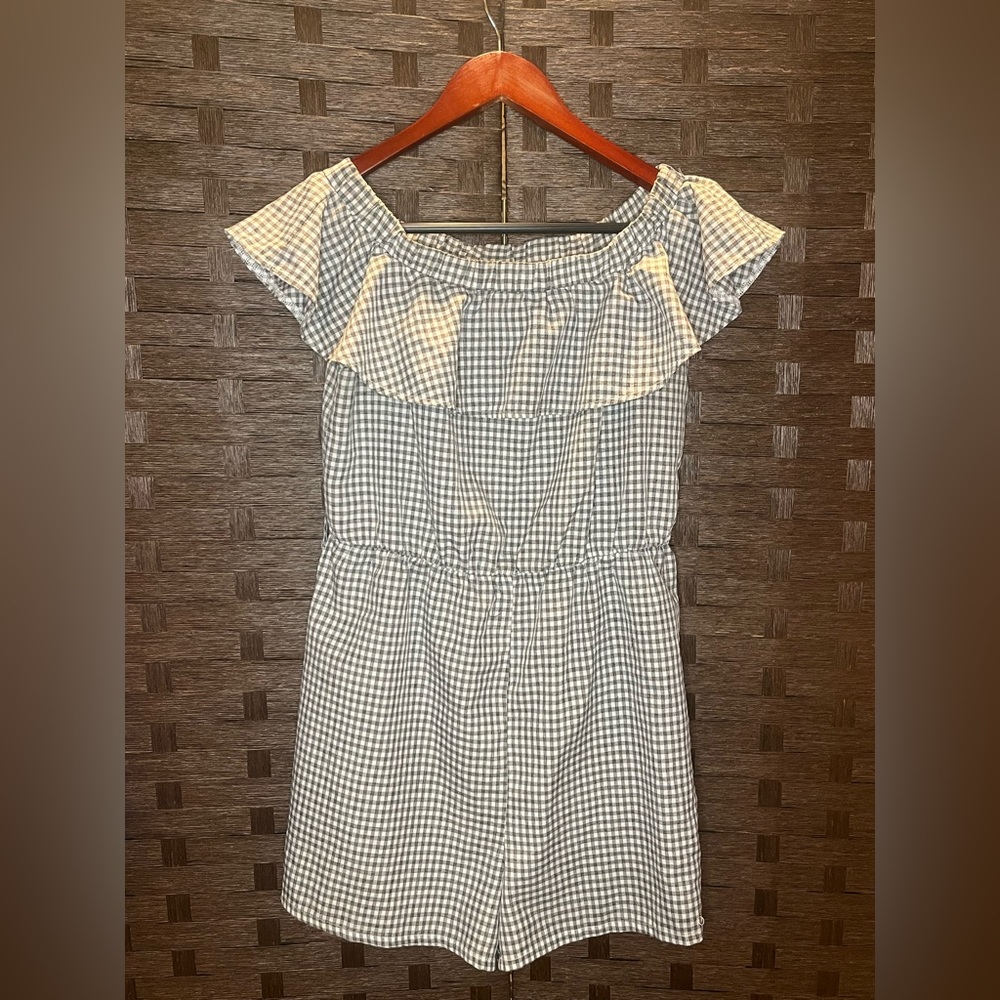 Checkered Off the Shoulder Short Jumpsuit